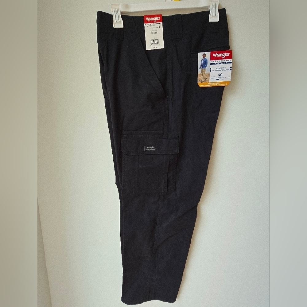 WRANGLER RELAXED FIT CARGO PANTS Black Cotton 36 X 30